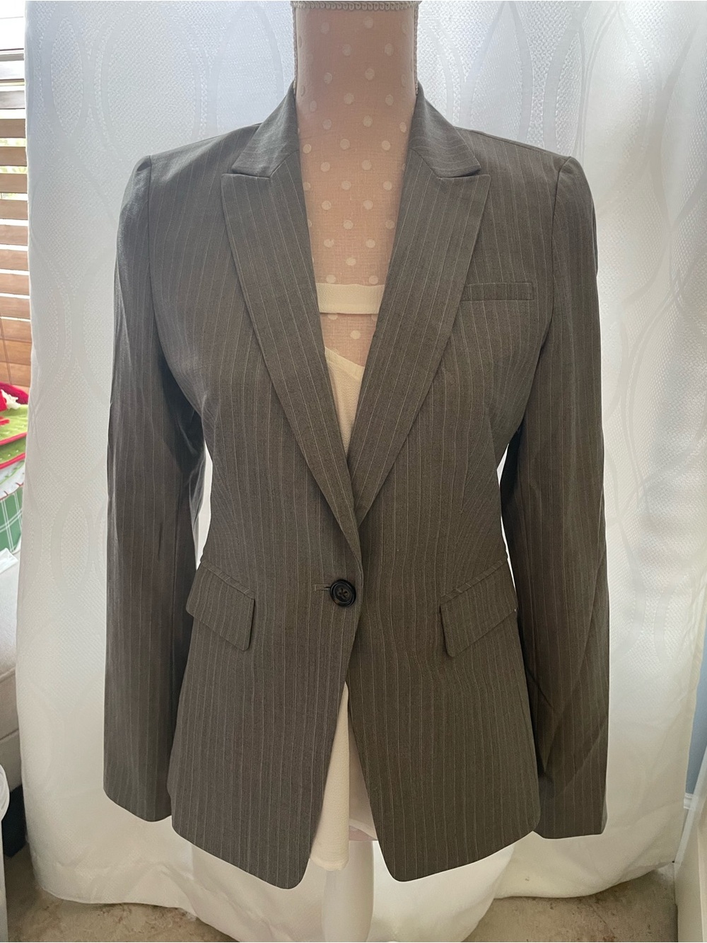 Banana Republic Gray Pinstripe Pant Suit.